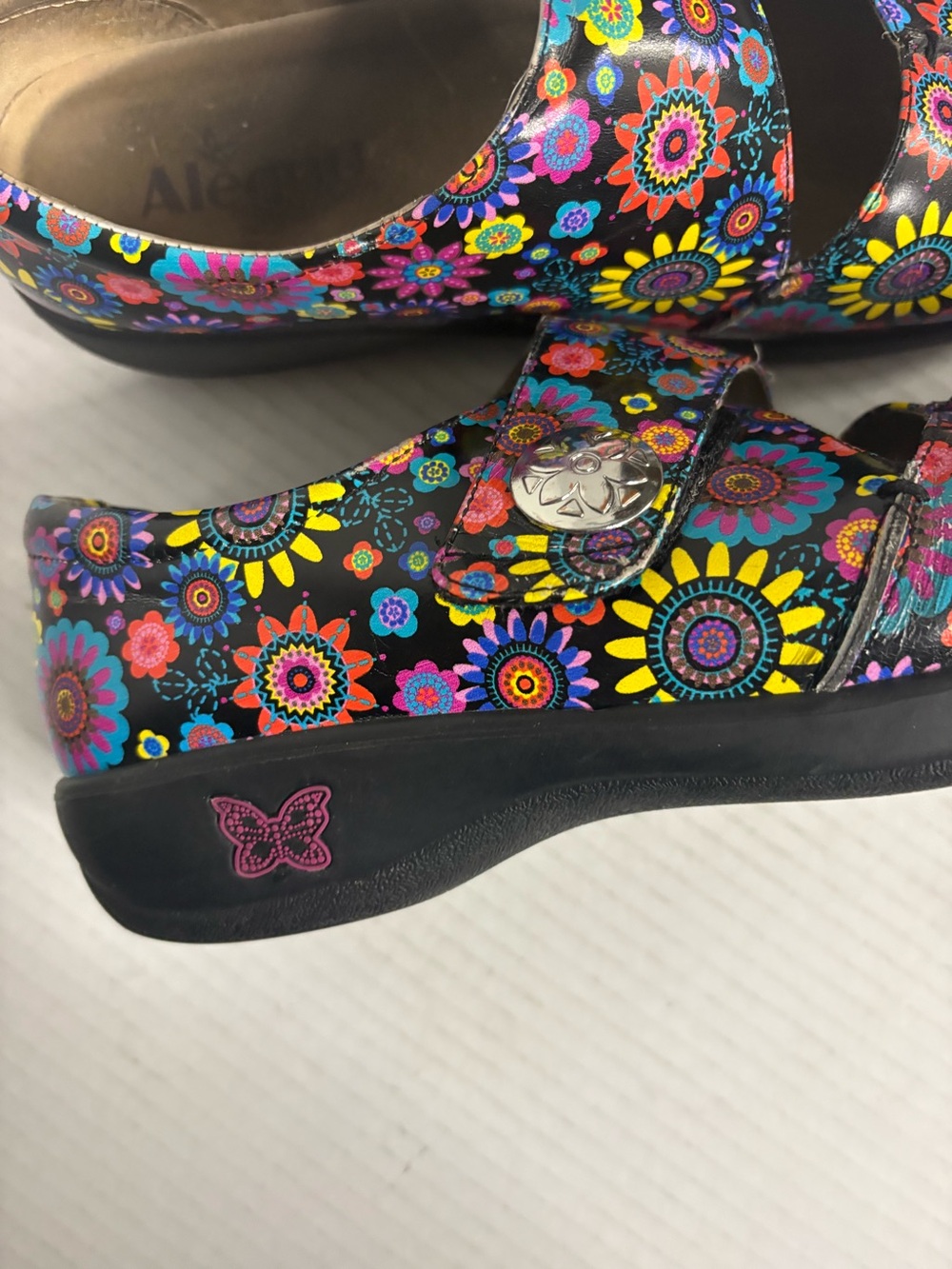 Algeria Flower Power Hippie 60s Mary Jane Velcro Clogs Shoes Size 39 / B.5